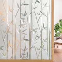 Window Privacy Film Frosted Bamboo Pattern, Removable UV Blocking Stained Glass Decals Covering Decorative Window Cling for Home