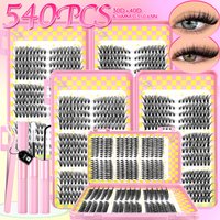 Lasvirey Lash Clusters Kit DIY Fluffy Eyelash Mixed Tray Lashes Extension Individual Lashes Extension with Lash Bond and Seal
