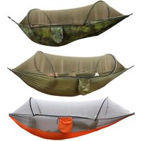 260x140cm Camping Hammock with Mosquito Net Automatic Quick Opening Parachute Fabric Hanging Bed Swing for Outdoor Travel 1PCS