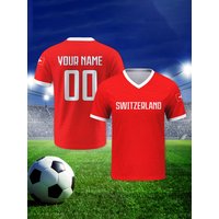Personalized Switzerland Soccer Jersey Custom Name Number Breathable V-neck Football Team Shirt for Men Youth Women