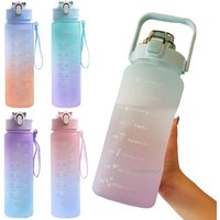 750ml/2000ml Outdoor Large Capacity Sport Water Bottle Plastic Cup Bounce Cover Outdoor Leakproof Straw Cup with Time Marker