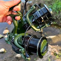 Professional Double Braking Spinning Fishing Reel 9000-12000 4.9:1 Gear Ratio 44LB Max Drag CNC Metal Spool Wheel For All Water