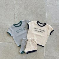 TZ2618 Korean Style Summer Kids' Clothing Set Unisex Baby Fashionable Letter Short Sleeve Shorts Casual Versatile Outf