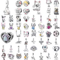 925 Silver Sparkling Zircon Animal Mouse, Cat Dog, Elephant, Monkey Pendant Cute Pet Bracelet Accessories Women's Birthday Gift