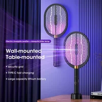 3000V Electric Mosquito Swattert Killer Lamp Intelligent UV Light Rechargeable Bug Zappers Fly Swatter Household Bedroom Room