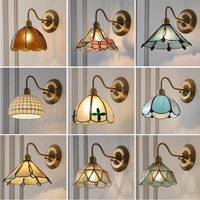 New Retro Copper Tiffany Wall Lamp Simple Reading Light Hanging Villa Bedroom Corridor Living Room Decorative Light Chandeliers