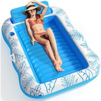 Inflatable Tanning Swimming Pool Lounge Chair, Large Beach Daylight Bath Floating Raft Daylight Bath Lounge Floating Bathtub with Drink Holder - Water Floating Swimming Mattress