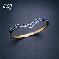 CSJ Sapphire Bangle Created Blue Corundum Ruby Emerald Bracelet Yellow Gold for Women Lady Party Birthday Trendy Jewelry Gift