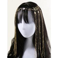 1PC Women's Gold Tassel Head Chain, Bohemian Winter Fall Hair Accessory, Vintage Floral Headpiece With Beaded Chains,Parties
