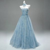 2026 Women's New Blue Sexy Strapless Bridal Evening Dress Fashionable Slimming Banquet Back Strap Long Performance Dress