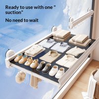 Suction cup invisible folding clothes rack, multifunctional sock and underwear storage rack, balcony wall-mounted retractable sh