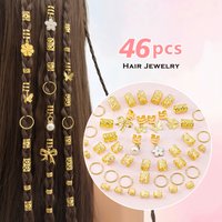 46pcs Hair Rings with White Camellia and Pearl, Golden Butterflies Multi-Shape Adjustable Rings, Boho Hair Cuffs for Dreadlocks
