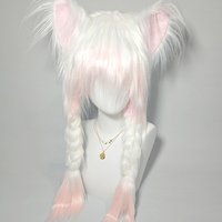 Ombre Cat Ear Double Braids Wig Women Harajuku Fluffy Long Synthetic Hair Wig Anime Cosplay Lolita Halloween Party Costume Gradi