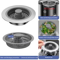 3 in 1 Kitchen Sink Drain Strainer General Anti-clogging Pops-Up Stopper Sink Filter Plug for Garbage Disposal for Kitchen Sink