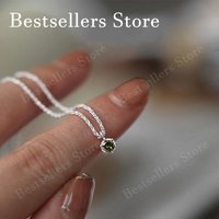 925 Sterling Silver 18-inch Mini Charm Necklace with Green Round Zircon—Elegant Women's Fashion Party Gift Jewelry