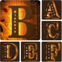 Personalized Wall Decor 26 Letter with Engraved Name LED Night Light for Couples Baby Kid Room Bedroom Custom Lamp Holiday Gift