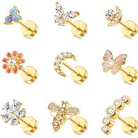 Drperfect 1pc Cartilage Earrings Stud for Women Surgical Steel Flat Back Earring Butterfly Flower Tragus Helix Piercing Jewelry