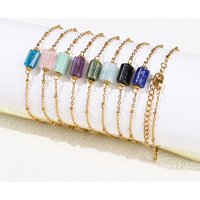 JD Natural Stone Pink Quartz Amethyst Faceted Tube Bead Stainless Steel Bracelet Women Exquisite Nugget Gems Adjustable Jewelry