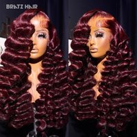 13x4 Full Frontal Dark Burgundy Human Hair Wigs Pre Plucked 4x4 5x5 Loose Deep Wave Wine Color Wigs for Woman Glueless Wigs