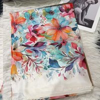 White Blue Women 100% Mulberry Silk Scarf Elegant Floral Design Long Silk Scarf Cape Summer Beach Silk Shawl Wrap Hijab Scarf