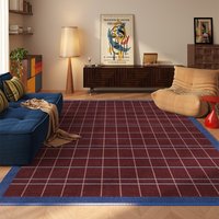 Red Bauhaus Plaid Living Room Carpet Large Area Sofa Rugoldable Machine Washable Bedroom Bedside Non-slip Soft Floor Mat Ковер