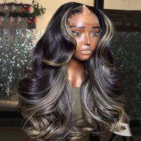 Smooth Body Wave Highlights Ash Blonde U Shape Indian 100% HumanHair Wig Cheapest Balayage Brown 1x4 V Part Wigs for Black Women