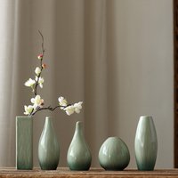 Small Green Ceramic Vase Modern Zen Hydroponic Flower Vase for Home Living Room Desktop Decor
