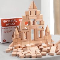 100pcs Wooden Classic Building Blocks Creative Stacking Game Educational Montessori Shape Learning Toy For Kids 3 Years Gifts