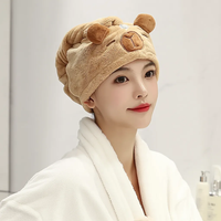Coral Fleece Hair Towel Wrap Super Absorbent Fast Drying Capybara Design Head Turban Ideal for Home Spa Bath and Gift for Women