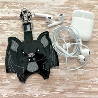 Bat vegan vinyl PU black demon wing air bud case keychain goth accessories alternative keyfob emo accessory headphone ear.