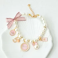 Pet Bow Pearl Collar Cat Jewelry Chihuahua Accesorios Pendant Princess Necklace Dog Sweet Decorations Puppy Rhinestone Collar