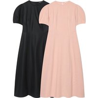 TFMLN Women Fashion Midi Dress O-Neck Puff Short Sleeves Zipper Slim Commuting Dress Solid Versatile Casual Lady Dresses