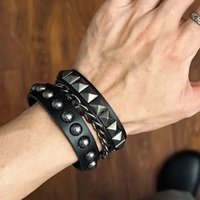 Punk Dark PU Bracelet For Women Men Hip Hop Rock Chain Multi Layered Bracelet Trend Retro Gothic Jewelry Dancer Accessories