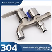 Complete Set of 304 Stainless Steel Faucet for Washing Machine - 1 Inlet and 2 Outlets, Dual Use, Suitable for Household Use.