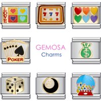 GEMOSA Fashion Colorful Glaze Dice Poker Dollar Charms Italian Links 9mm Bracelets Bangle Stainless Steel DIY Making Jewelry