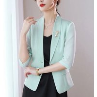 Korean Women Solid Color Chiffon Leisure Suit Coat Summer Female Short Blazer Tops New Ladies Chiffon Thin Style Tops Outerwear