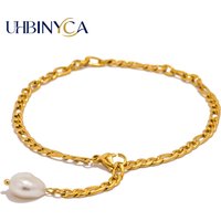 UHBINYCA Natural Pearl Pendant Bracelet for Women, Stainless Steel Chain Rust Proof Waterproof Casual Vacation Daily Jewelry