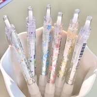 Small Flowers Gel Pen 6pcs Set Quick Dry Glue Pen Black Ink Retractable Ballpoint Pen Writing Stationery Party Gift