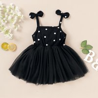 Enfant en bas âge bébé fille été mode robe solide blanc point imprimé bretelles robe nœud papillon bandoulière fil jupe ourlet jupe pour 1-