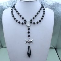 Star Moon Red Glazed Stone Cross - Baptism Mysterious Satan Jewelry Devil Necklace Gift, Halloween