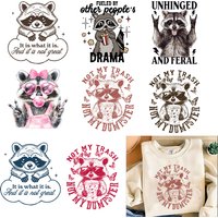 DTF Raccoon Heat Transfer Sticker For Cloth Iron On Print Patch T Shirts Cartoon Cute Dsign Thermals Transfer Appliqued DIY