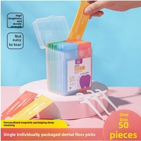 Box of 50 Colorful Dental Floss Picks Single Use Individually Wrapped Floss Sticks for Teeth Cleaning and Gums Care