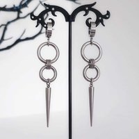 Punk Sliver Color Stainless Steel Long Rivet Tassel Circle Hoop Dangle Earrings for Men Women Hip Hop Trend Street Wear Jewelry