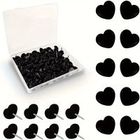 50pcs Heart-Shaped Push Pins - Black Thumbnails with Plastic Hearts for Photo Walls, Posters, Greeting Cards