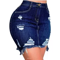 Autumn Women Fashion Denim Skirt Ripped Hip Distressed High Waist Button Pencil Skirts Female Casual Summer Jeans