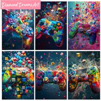 Game Console Graffiti Diamond Art Painting Gamepad Picture Diy Diamond Embroidery Cross Stitch Bedroom for Boys Home Wall Decor,