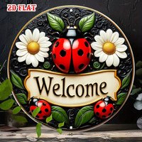 Garden Invite Round Aluminum Sign, Ladybug Design Metal Tin Sign - Welcome Sign Rustic Metal Wall Art, Metal Decor,