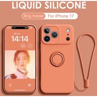 Luxury Ring Stand Magnetic Liquid Silicone Case for iPhone 17 Air 16E 15 14 13 16 Pro Max Shockproof Soft Bumper Protective Case