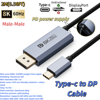 MZX 2m/6.56ft USB C to DP 1.4 Cable 8K@60Hz 4K@144Hz With PD Charging USB to DisplayPort Converter For Macbook Huawei Projector