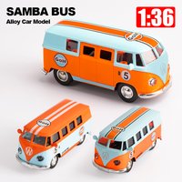 1:36 Alloy Car Model Bus Transporter Van Gulf Blue Alloy Diecast Model for Volkswagen T1 Samba Toy